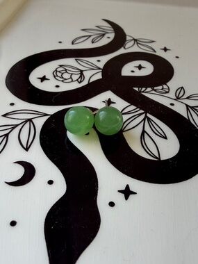 Jade Green Round Stud Earrings - Minimal Women Jewelry